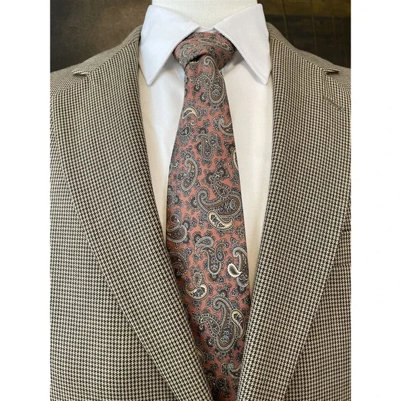 Jos A Bank Signature 43R Tan & Black Houndstooth 100% Wool‎ 2Btn Blazer Jacket